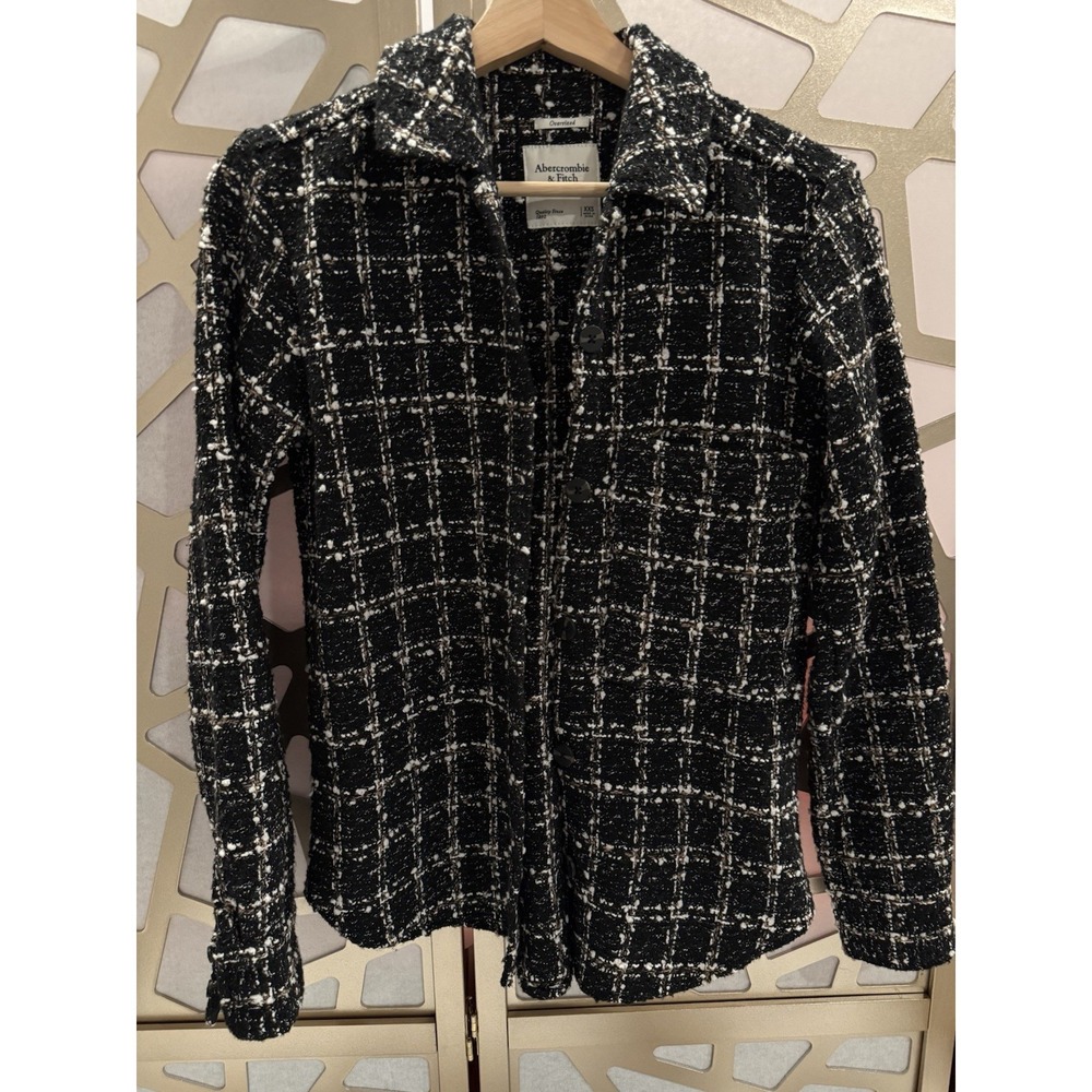 Abercrombie & Fitch Tweed Button Shacket Shirt Jacket Black White Brown Size XXS
